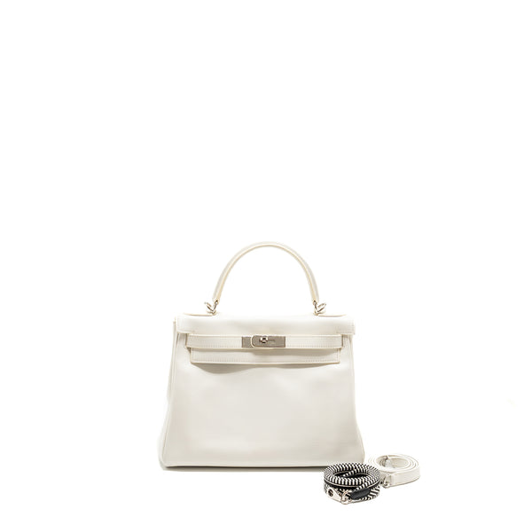 Hermes Kelly 28 Evercolor Blanc SHW Stamp Square K
