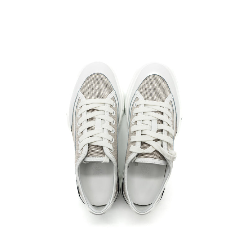 Hermes size 37 get sneaker calfskin / canvas prunoir / blanc
