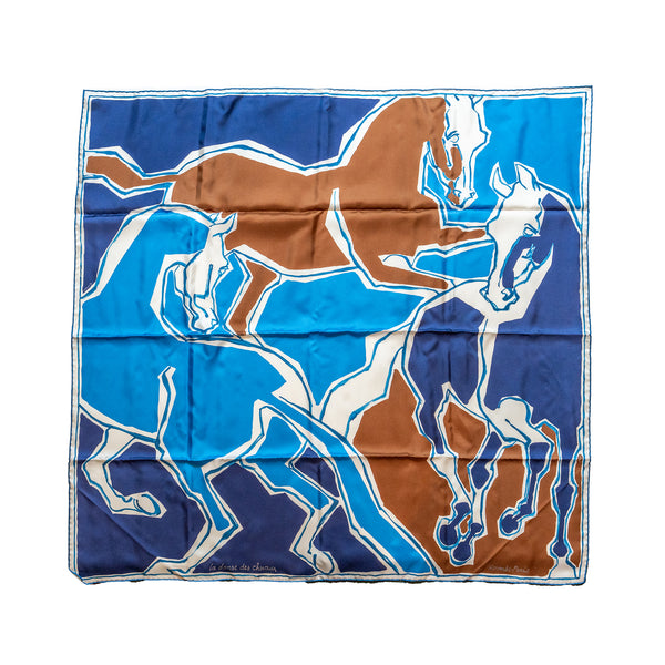 HERMES 90CM SILK SCARF MULTICOLOUR BLUE/NAVY/BROWN