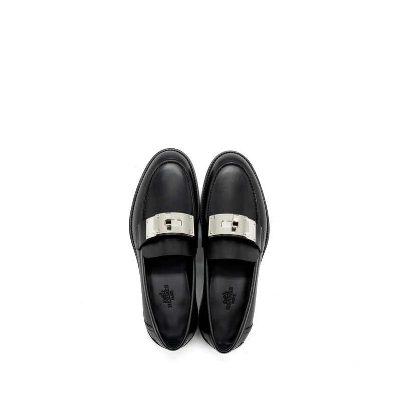 Hermes size 37 hot moccasins calfskin black SHW