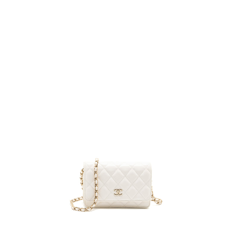 Chanel mini flap wallet with chain lambskin white LGHW