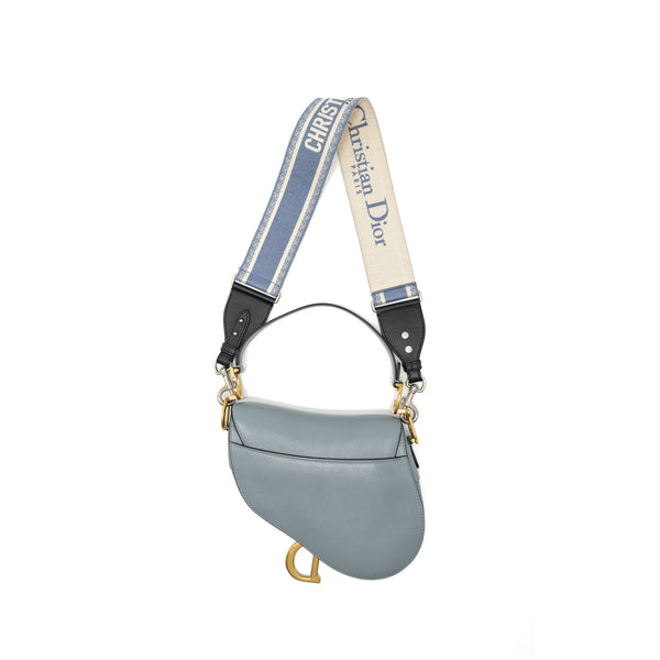 Dior Medium Saddle Bag Goatskin Light Blue GHW