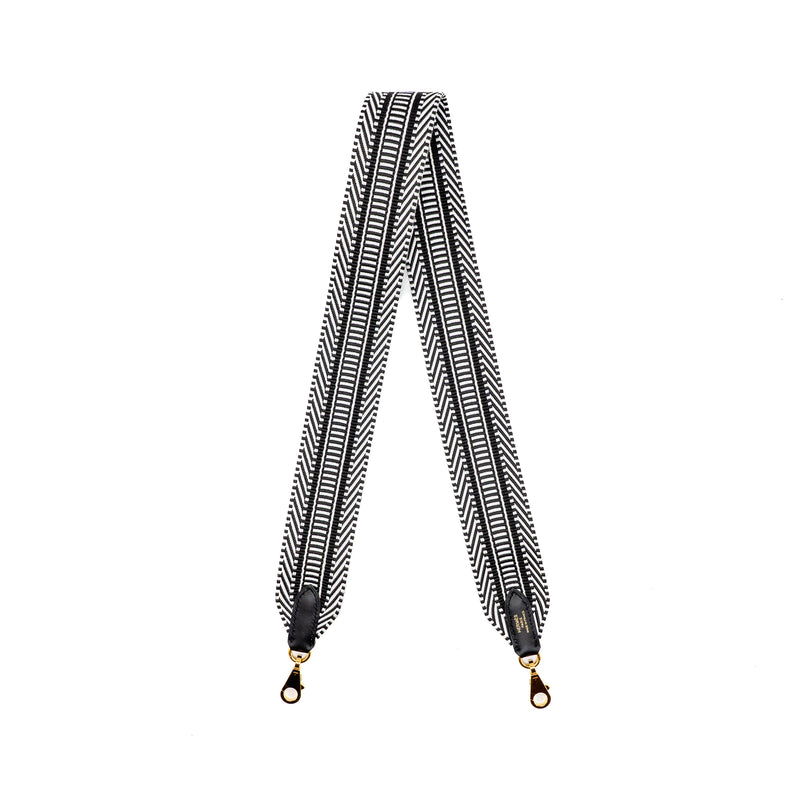 Hermes 90cm Bandouliere Shoulder Strap 50mm Width Canvas/Swift Black/White GHW Stamp W