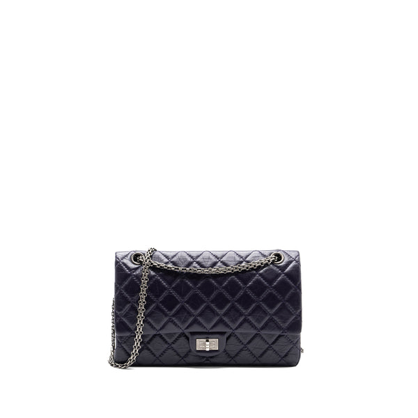 CHANEL Large 2.55  REISSUE FLAP BAG AGED CALFSKIN DARK PURPLE RUTHENIUM HARDWARE