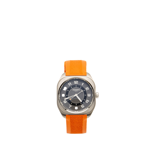 Hermes H08 Watch 42MM Extra Large Model With Orange Rubber Strap