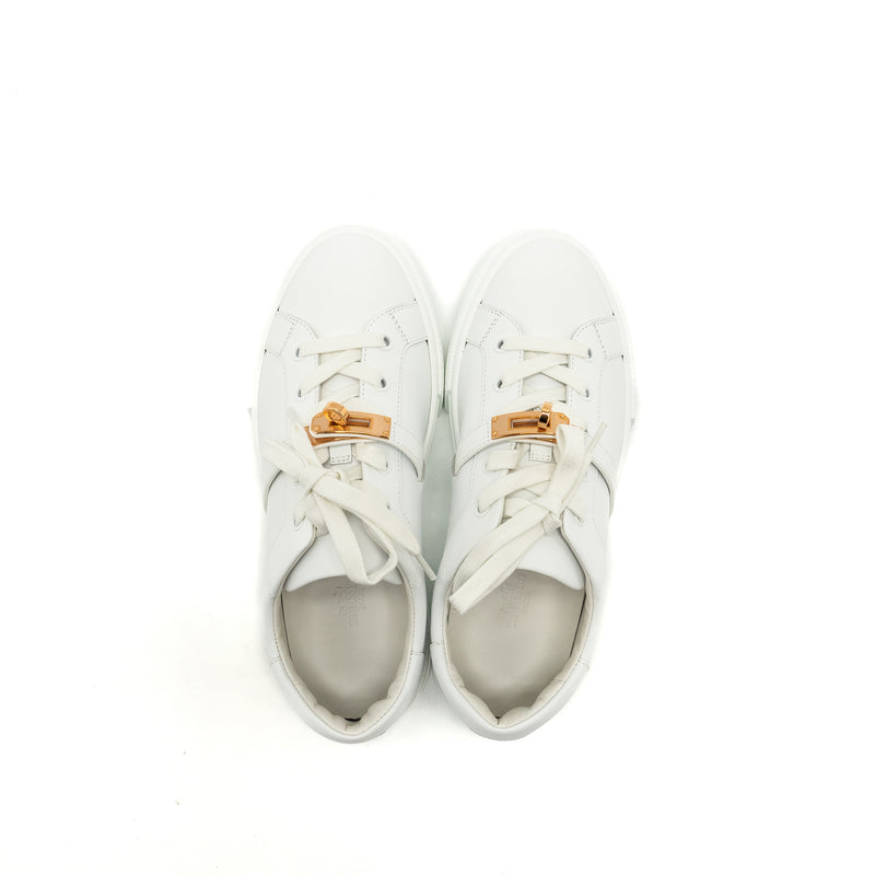 Hermes Size 38 Day Sneaker Calfskin White RGHW