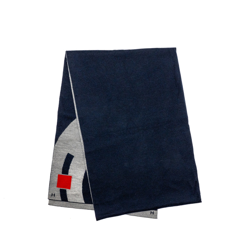 HERMES 30*180cm Double Side Cashmere Scarf Navy/Grey Multicolour