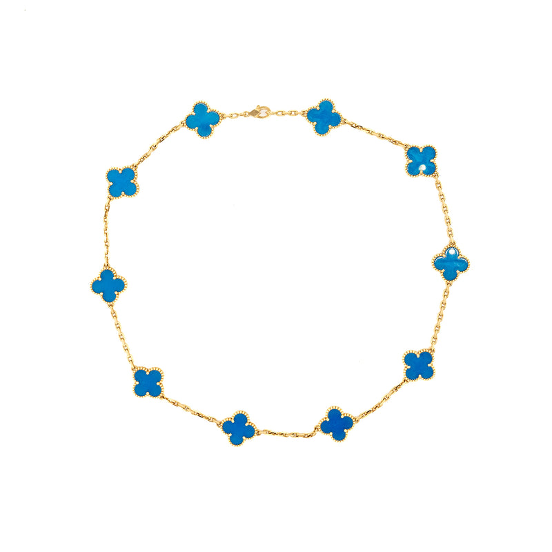 Van Cleef & Arpels Vintage Alhambra Necklace, 10 Motifs Yellow Gold/Blue Agate