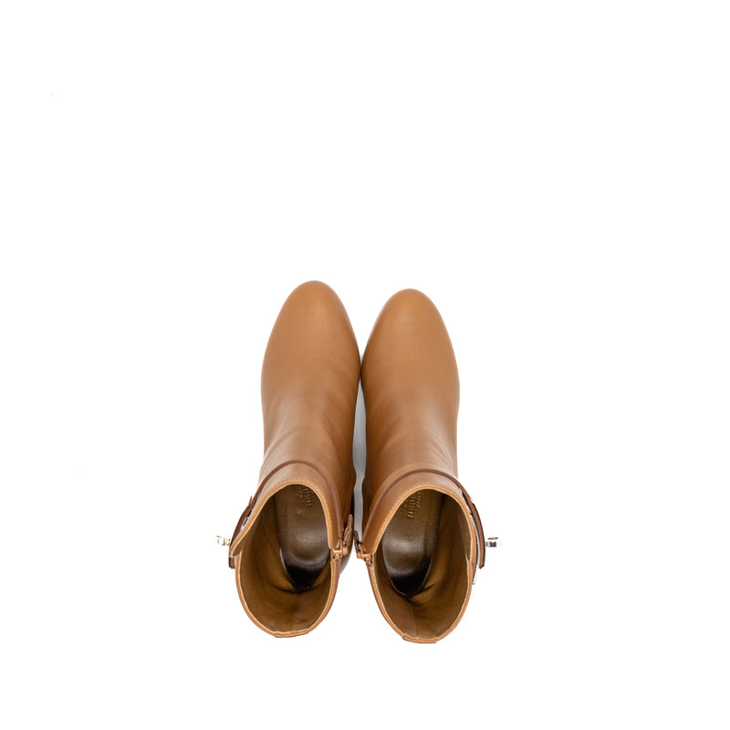 Hermes Size 37 Saint Germain Ankle Boot Leather Naturel SHW