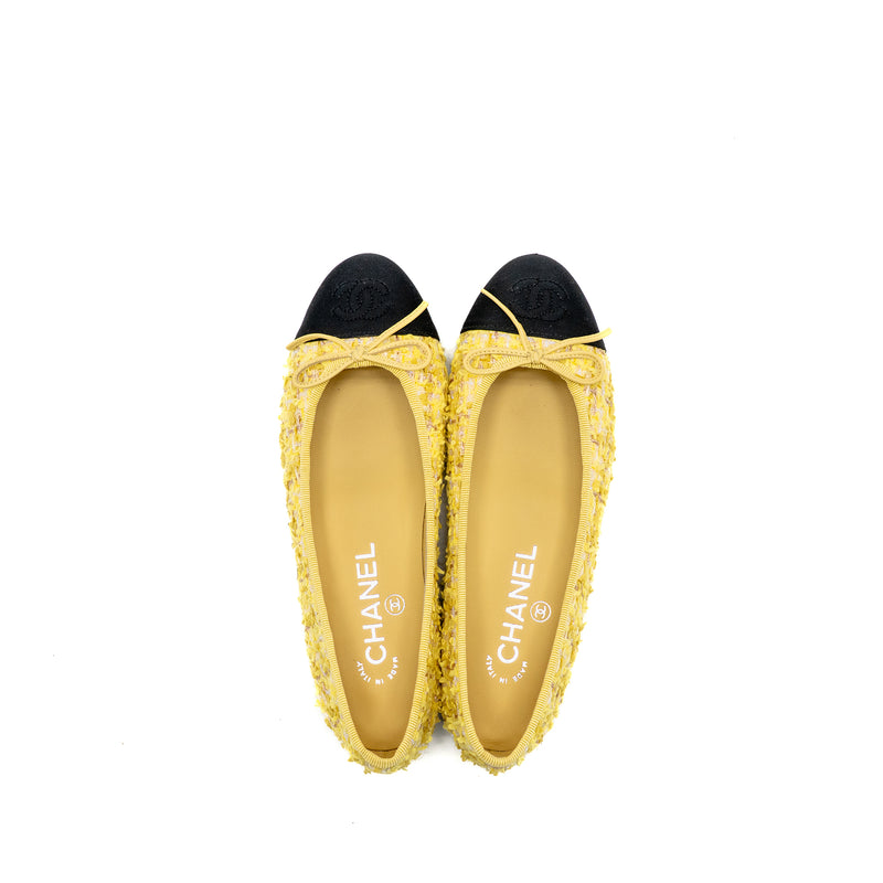 Chanel size 35 Ballerinas Flat Shoes Tweed Yellow/Black