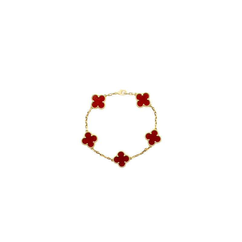 Van Cleef & Arpels Vintage Alhambra Bracelet 5 Motifs Carnelian Yellow Gold