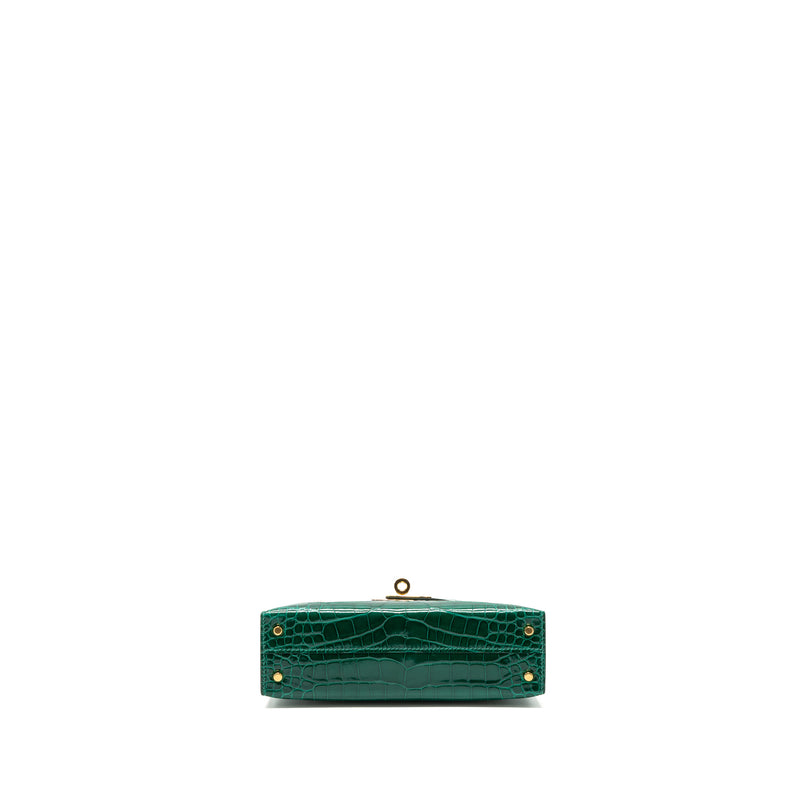 Hermes Mini Kelly II Alligator Mississippiensis Lisse 6Q Vert Emeraude GHW Stamp Z