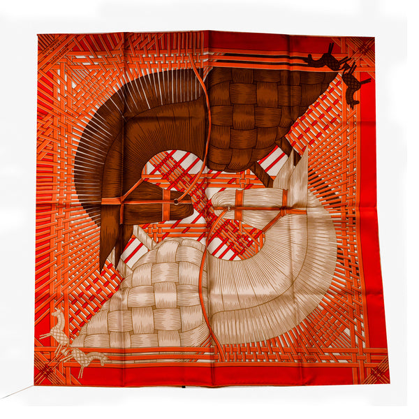 Hermes 90cm Silk Scarf Masan Masan Orange/Grege/Tabac
