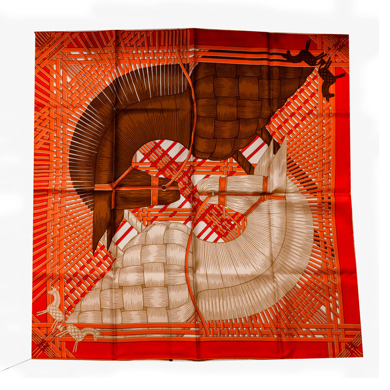 Hermes 90cm Silk Scarf Masan Masan Orange/Grege/Tabac