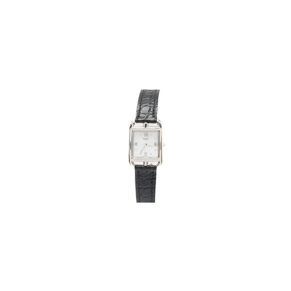 Hermes Cape Cod Watch Small Model 31mm Steel Case with Black alligator Strap