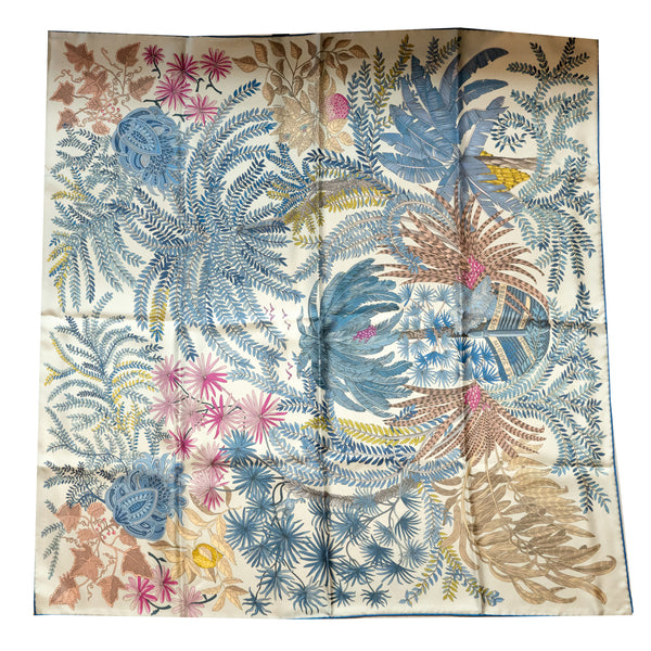 Hermes 90cm Silk Scarf Double Face Le Jardin Des Peintr Bleu Pale/Blue Jea
