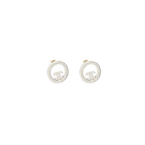Chanel Round CC Logo Earrings Crystal SHW