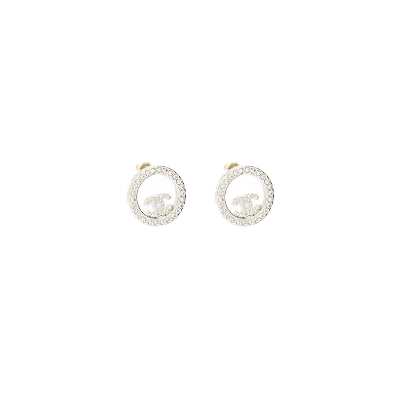 Chanel Round CC Logo Earrings Crystal SHW