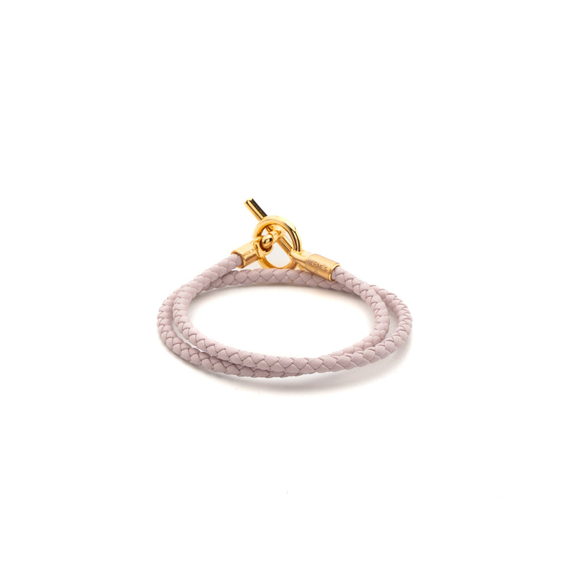 Hermes Size T2 Glenan Double Tour Bracelet Mauve Pale RGHW