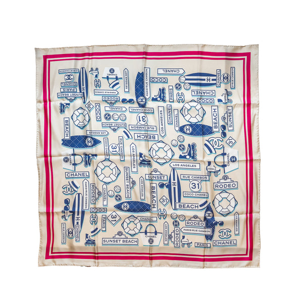 Chanel Holiday Pattern Square Silk Scarf White/Multicolour