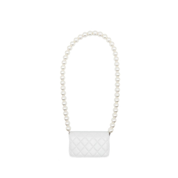 Chanel Giant pearl chain mini flap bag lambskin white SHW