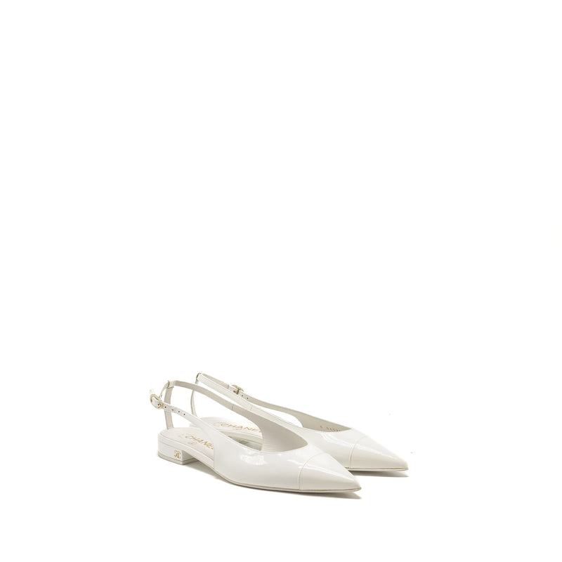 Chanel Size 39 23K Slingbacks Patent Calfskin White LGHW