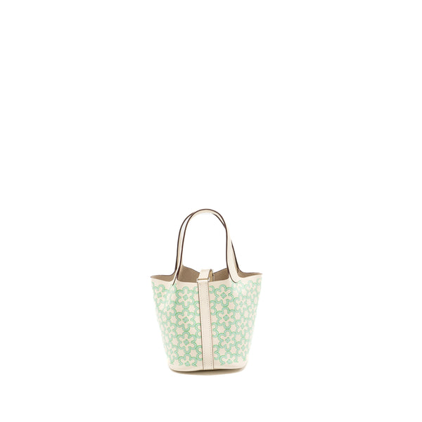 Hermes lucky daisy micro Picotin Swift Nata-vert-Blanc SHW Stamp U