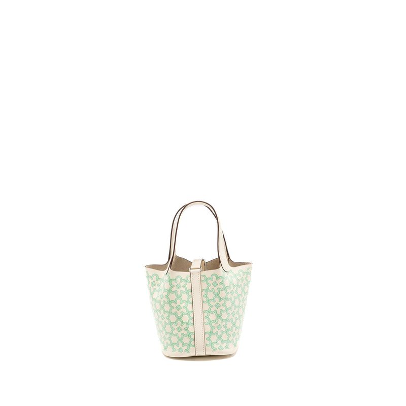 Hermes lucky daisy micro Picotin Swift Nata-vert-Blanc SHW Stamp U