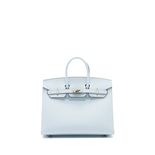 Hermes Birkin 25 Epsom Blue Brume SHW Stamp U With An Extra Hermes Twilly