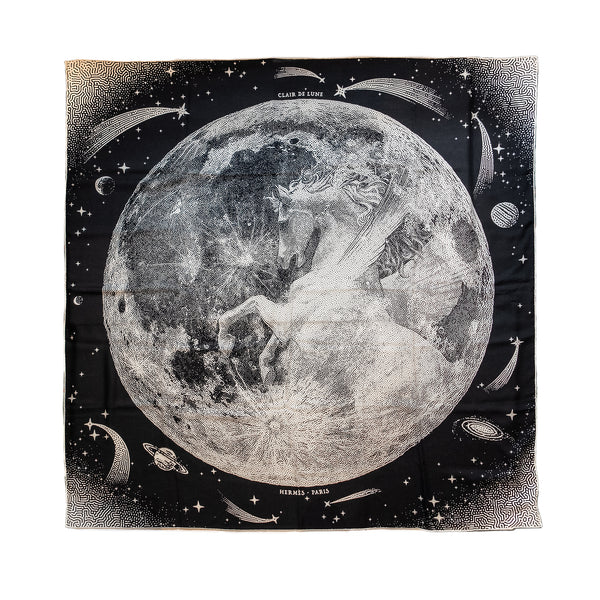 Hermes 140cm Clair De Lune Cashmere/Silk Black/Blanc