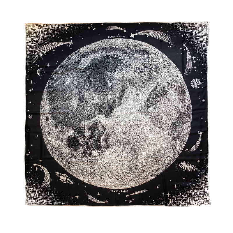 Hermes 140cm Clair De Lune Cashmere/Silk Black/Blanc