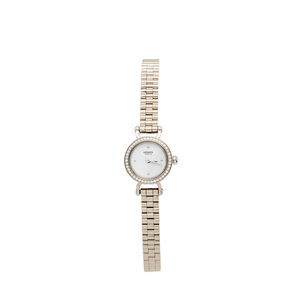 Hermes Faubourg Quartz Watch, Mini Model, 15mm White Gold, Diamonds