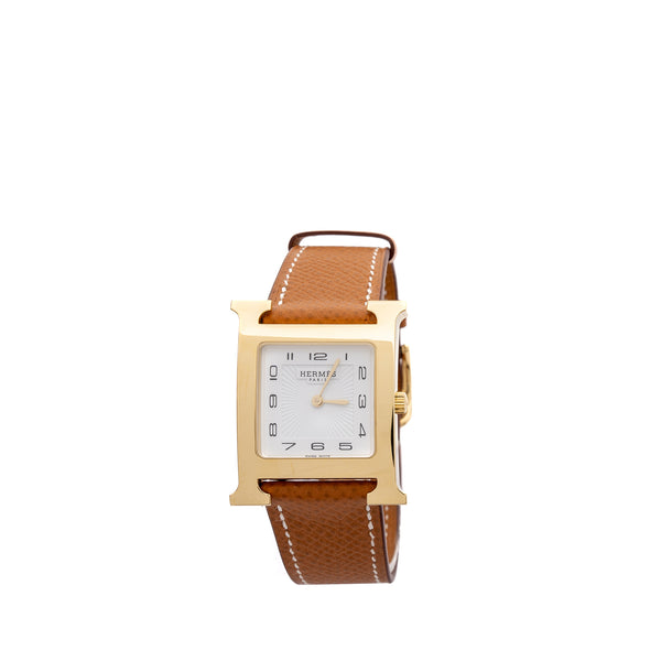 Hermes heure H watch, medium model, 30MM epsom gold strap with gold color