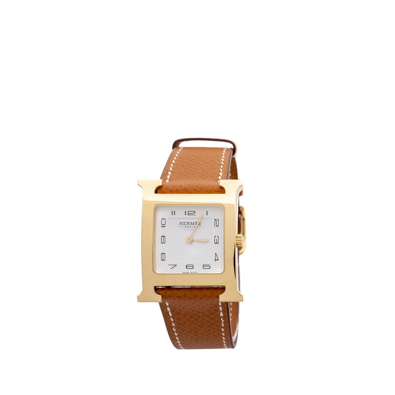 Hermes heure H watch, medium model, 30MM epsom gold strap with gold color