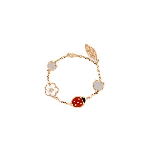 Van Cleef & Arpels Lucky Spring Bracelet 5 Motifs Rose Gold/White Mother of Pearl/Carnelian/Onyx