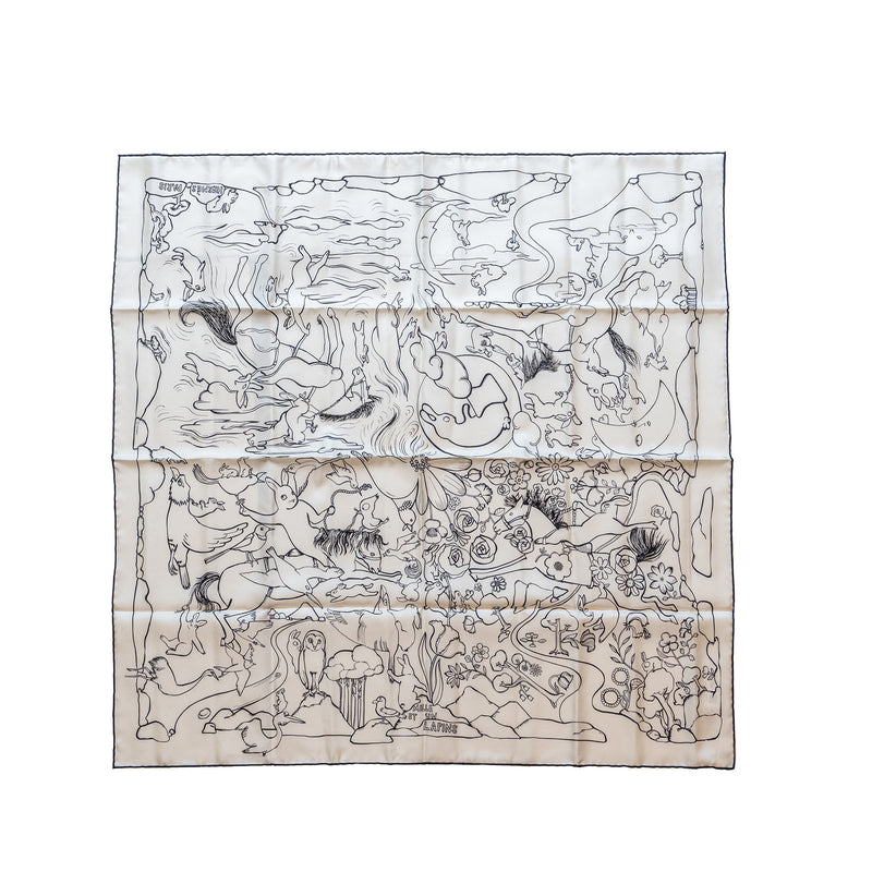 Hermes 90CM silk scarf Mille Et Un Lapins white / black