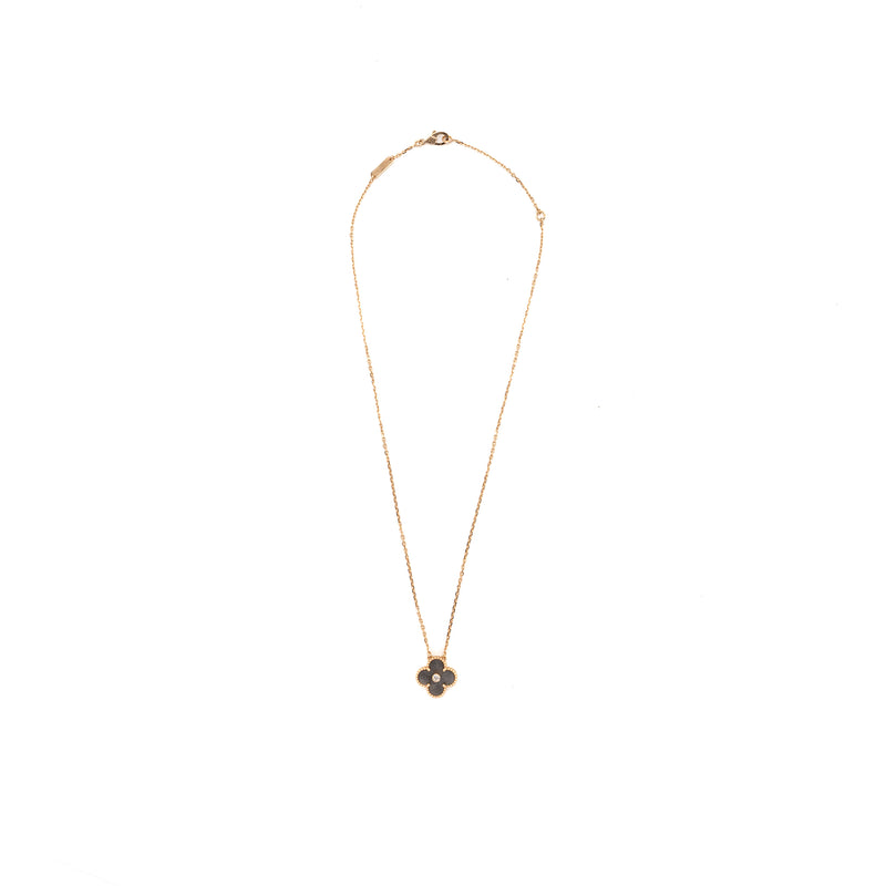 Van Cleef & Arpels 2023 Alhambra Holiday Limited Pendant Rose Gold/Silver Obsidian/Diamond