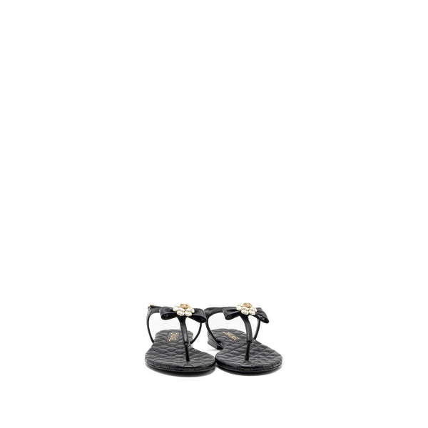 Chanel size 38 camellia leather Sandals black LGHW