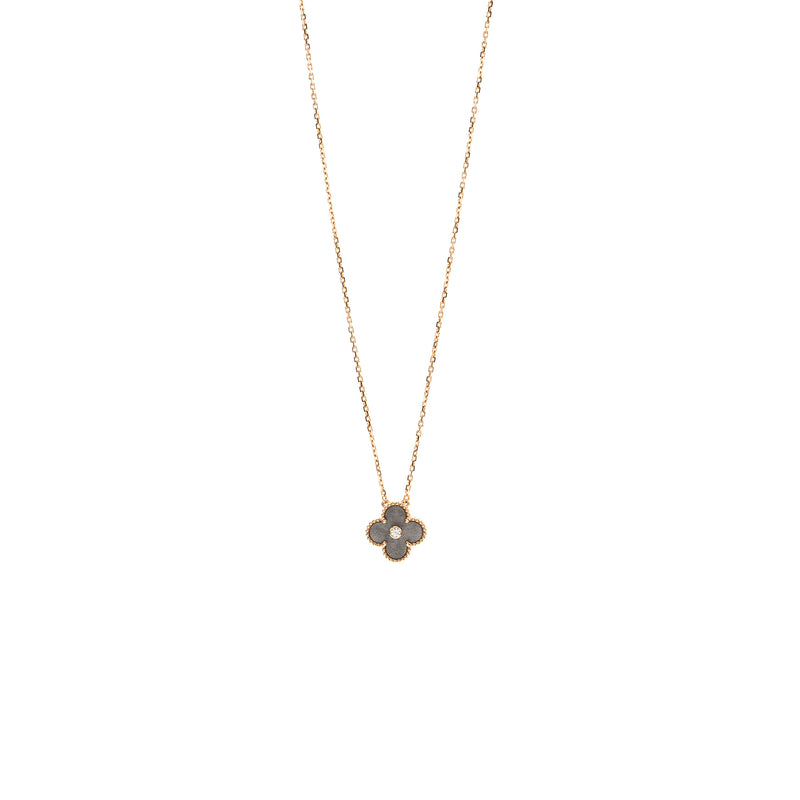 Van Cleef & Arpels 2023 Alhambra Holiday Limited Pendant Rose Gold/Silver Obsidian/Diamond