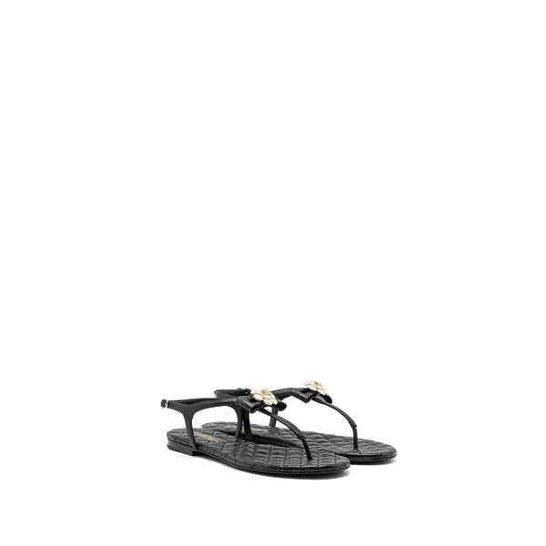 Chanel size 38 camellia leather Sandals black LGHW