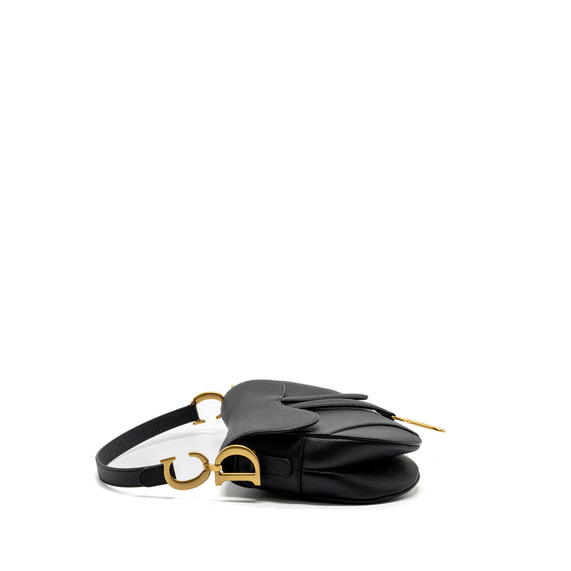 Dior medium saddle bag with strap grained calfskin black GHW