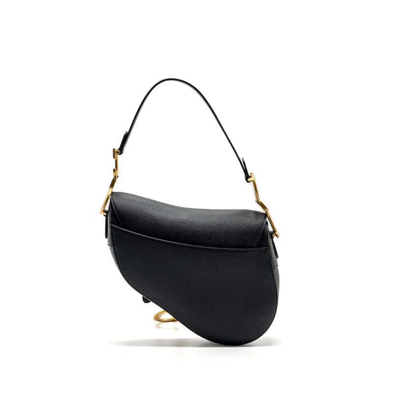 Dior medium saddle bag with strap grained calfskin black GHW