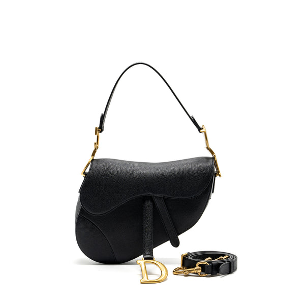 Dior medium saddle bag with strap grained calfskin black GHW