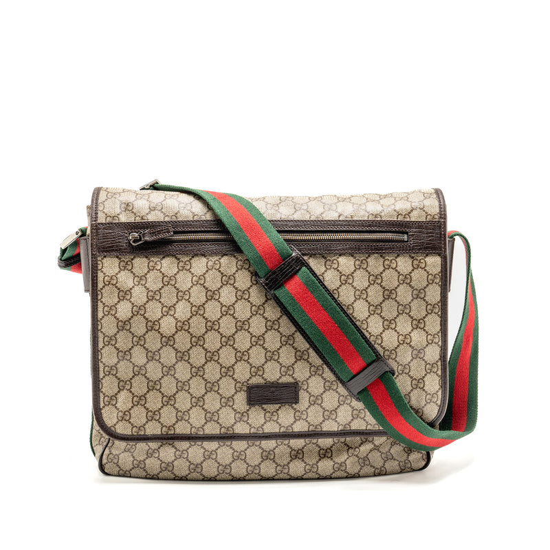 Gucci Large Flap Messenger Bag GG Supreme Canvas SHW