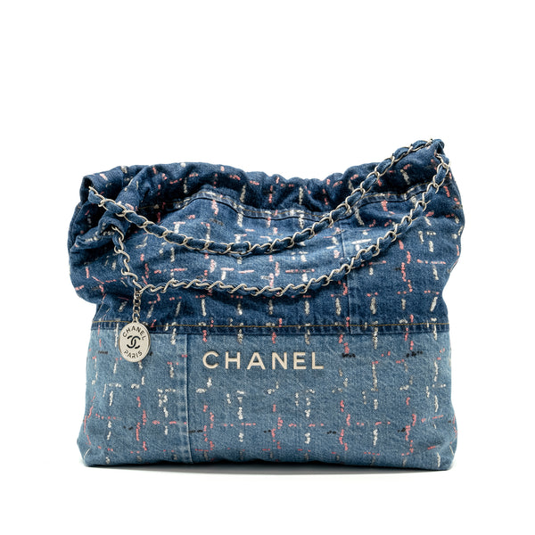 Chanel medium 22 bag limited edition denim blue/multicolour SHW (Microchip)