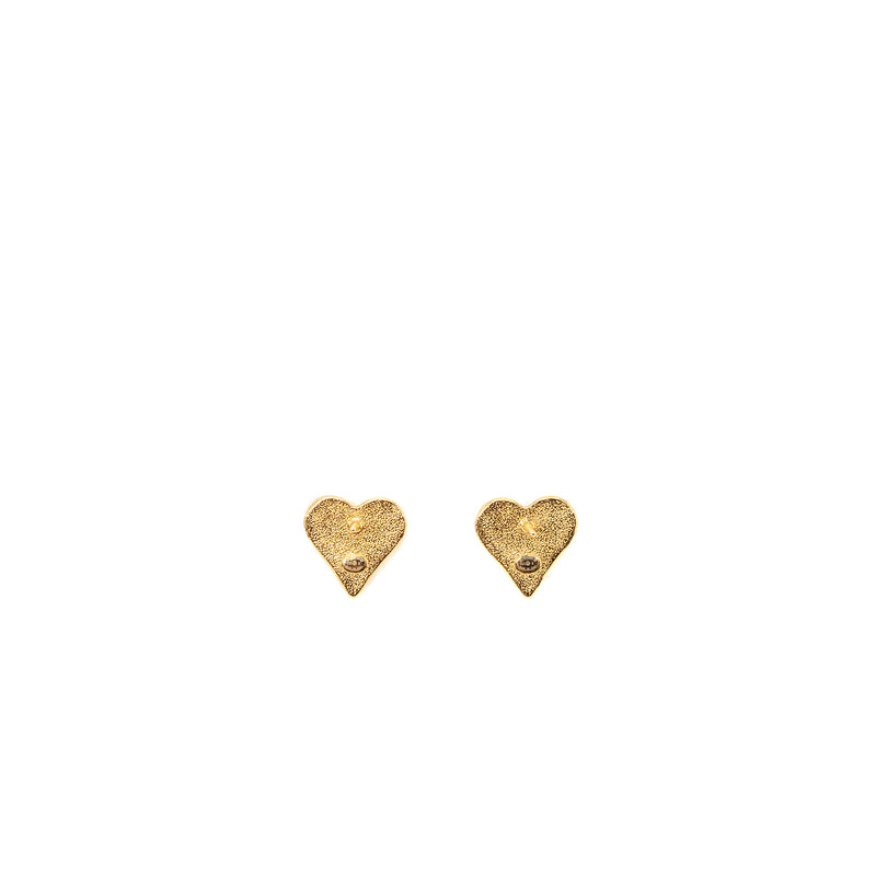 Chanel CC Logo Heart Earrings Gold Tone