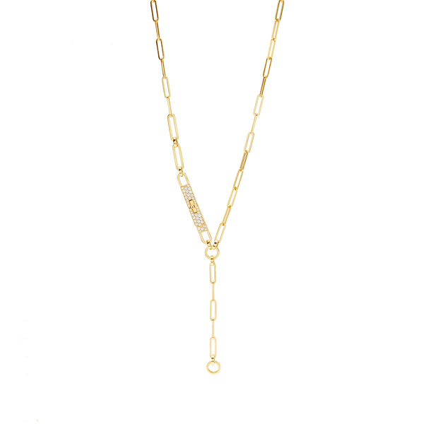 Hermes Size ST Kelly Chaine Lariat Necklace, Small Model, Yellow Gold/ Diamonds