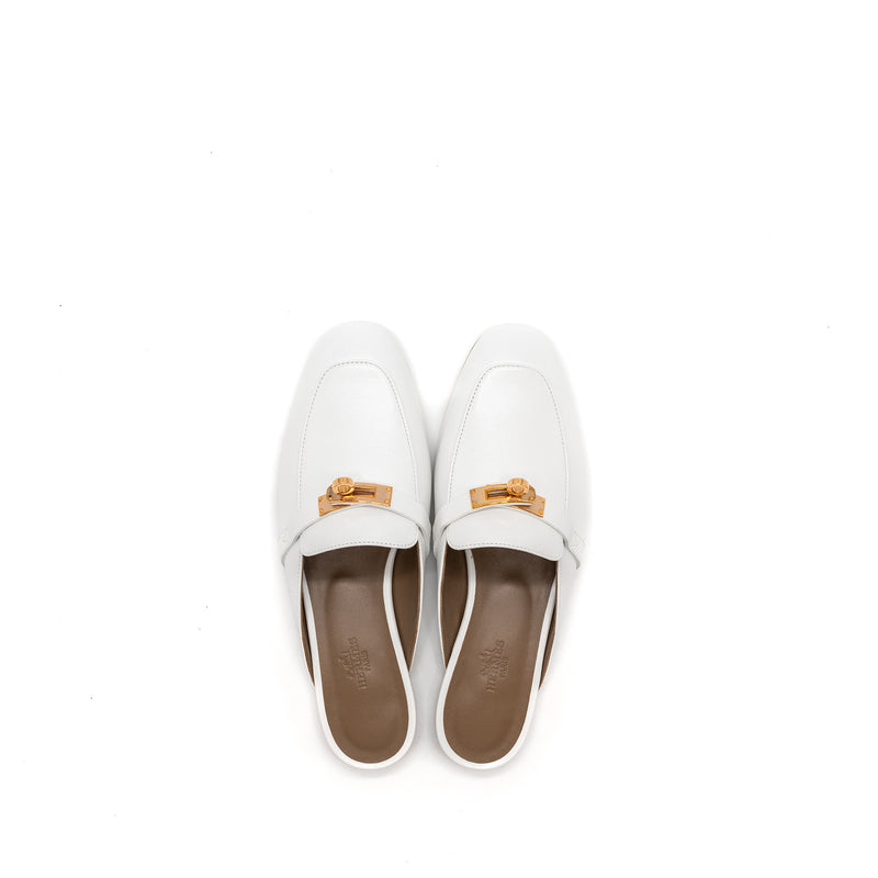Hermes size 38 oz mules white RGHW