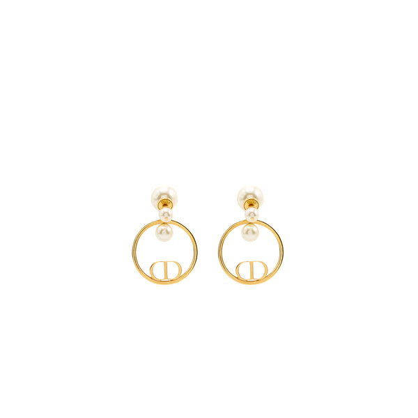 Dior pearl and CD round drop earrings gold tone