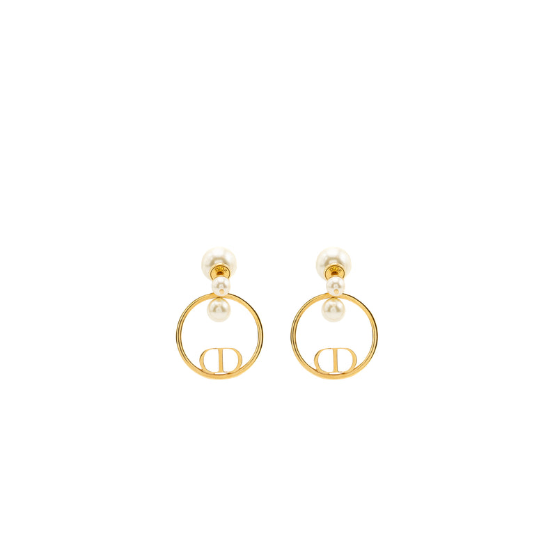 Dior pearl and CD round drop earrings gold tone